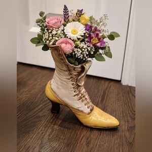 Victorian Ceramic Lace Boot Planter Vase Decor  9.25"